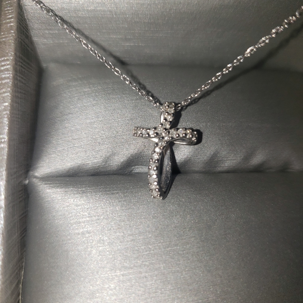 Diamond Accent Loop Cross Pendant- 10K White Gold